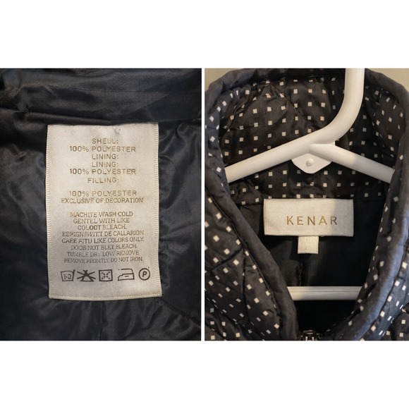 Kenar Quilted Vest Women's Polka Dot Zip Front Puffer Vest Black White Size L - Picture 3 of 10